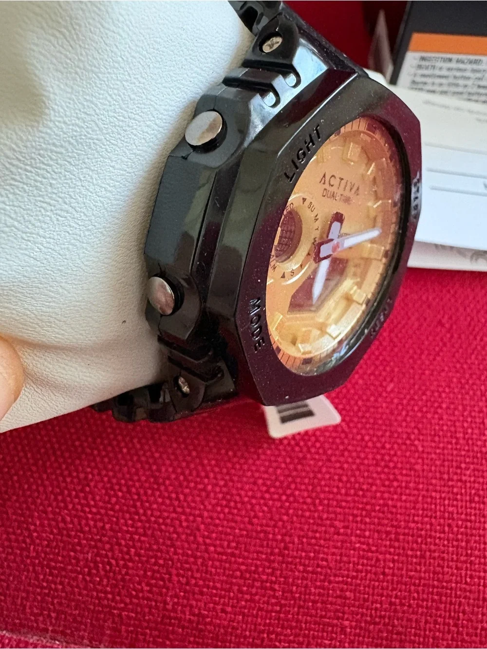 Activa Dual Time Black Watch with Gold Dial